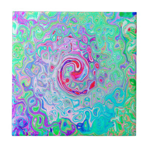 Groovy Abstrakt Retro Rosa och Grönt Swirl Kakelplatta