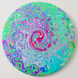 Groovy Abstrakt Retro Rosa och Grönt Swirl Knapp