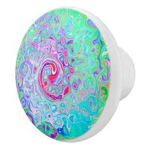 Groovy Abstrakt Retro Rosa och Grönt Swirl Knopp