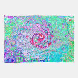 Groovy Abstrakt Retro Rosa och Grönt Swirl Kökshandduk