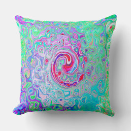 Groovy Abstrakt Retro Rosa och Grönt Swirl Kudde