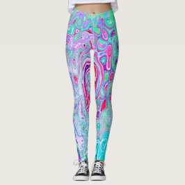 Groovy Abstrakt Retro Rosa och Grönt Swirl Leggings