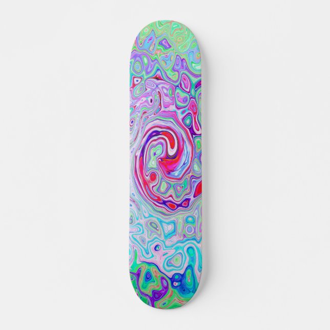 Groovy Abstrakt Retro Rosa och Grönt Swirl Mini Skateboard Bräda 18,5 Cm (Framsida)