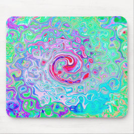 Groovy Abstrakt Retro Rosa och Grönt Swirl Musmatta