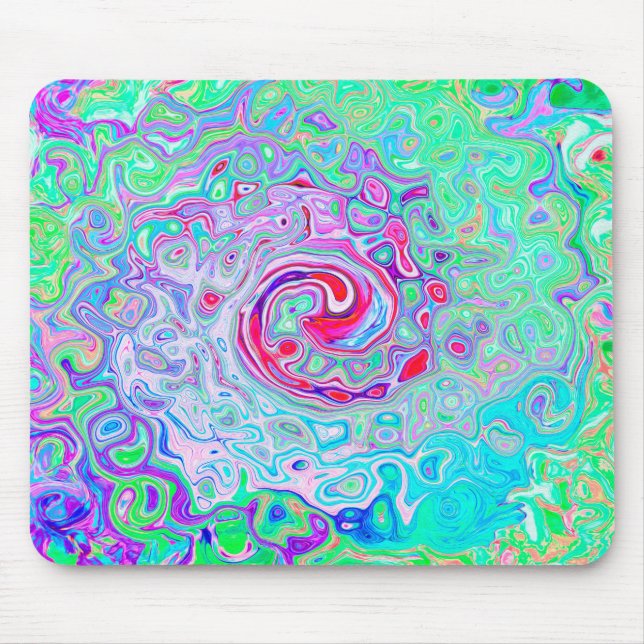 Groovy Abstrakt Retro Rosa och Grönt Swirl Musmatta (Framsidan)