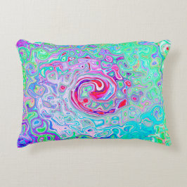 Groovy Abstrakt Retro Rosa och Grönt Swirl Prydnadskudde