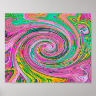 Groovy Abstrakt Retro Rosa och Mintgrön Virvel Poster