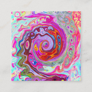 Groovy Abstrakt Retro Shock rosa och Blue Swirl Fyrkantigt Visitkort