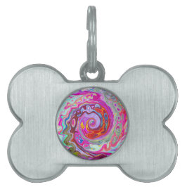 Groovy Abstrakt Retro Shock rosa och Blue Swirl ID-bricka Husdjur
