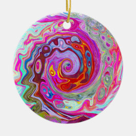 Groovy Abstrakt Retro Shock rosa och Blue Swirl Julgransprydnad Keramik