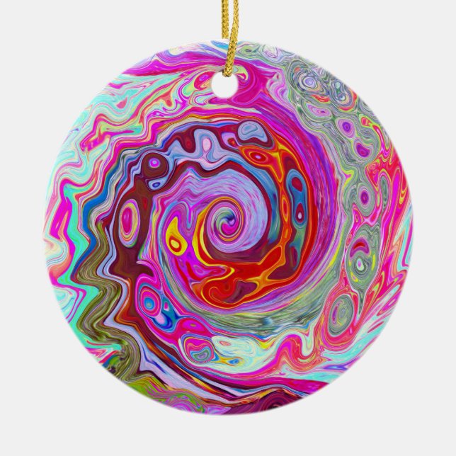 Groovy Abstrakt Retro Shock rosa och Blue Swirl Julgransprydnad Keramik (Framsidan)