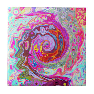 Groovy Abstrakt Retro Shock rosa och Blue Swirl Kakelplatta
