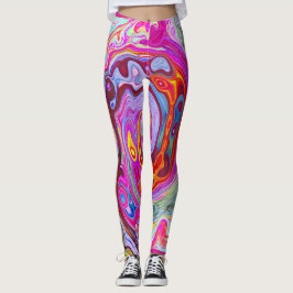 Groovy Abstrakt Retro Shock rosa och Blue Swirl Leggings