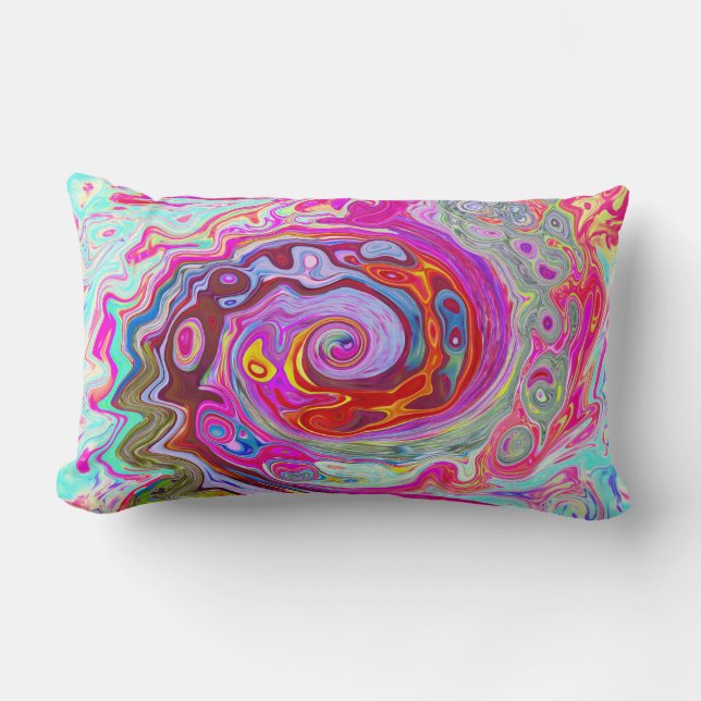 Groovy Abstrakt Retro Shock rosa och Blue Swirl Lumbarkudde (Framsida)