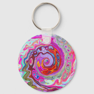 Groovy Abstrakt Retro Shock rosa och Blue Swirl Nyckelring