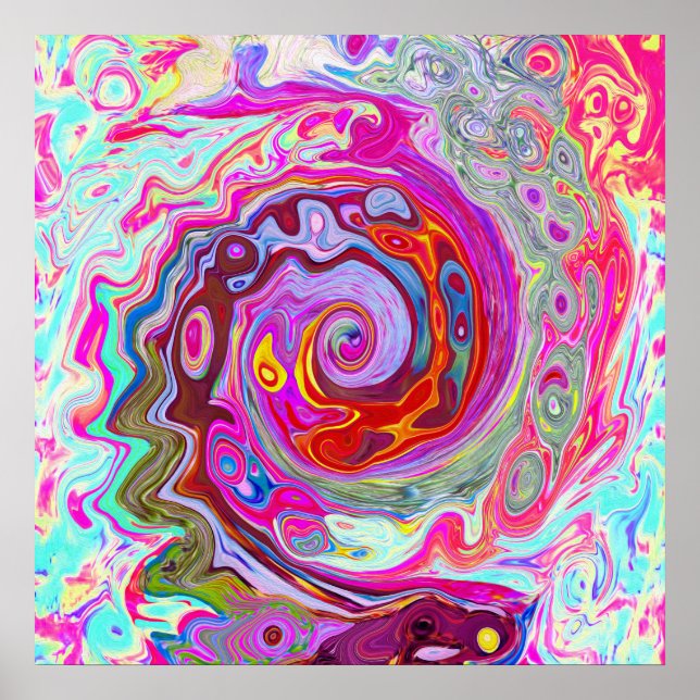 Groovy Abstrakt Retro Shock rosa och Blue Swirl Poster (Framsidan)