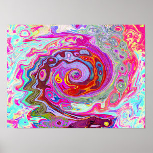 Groovy Abstrakt Retro Shock rosa och Blue Swirl Poster