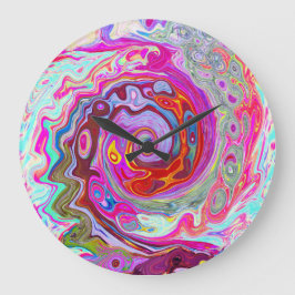 Groovy Abstrakt Retro Shock rosa och Blue Swirl Stor Klocka