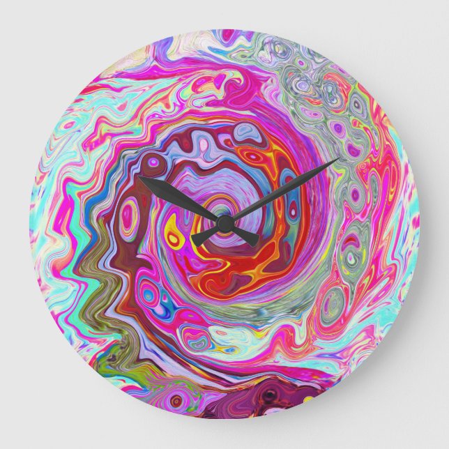Groovy Abstrakt Retro Shock rosa och Blue Swirl Stor Klocka (Framsida)