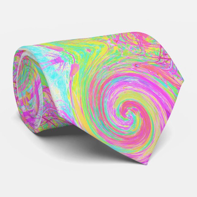 Groovy Abstrakt Rosa och Blå Flytande Virvel Slips (Rullad)