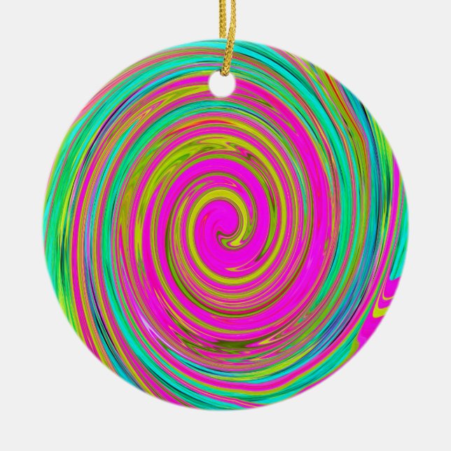 Groovy Abstrakt Rosa och turkos Swirl Julgransprydnad Keramik (Framsidan)