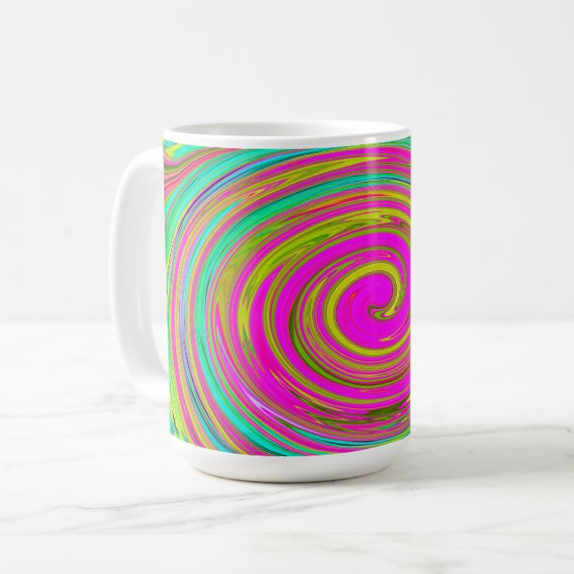 Groovy Abstrakt Rosa och turkos Swirl Kaffemugg (Framsida vänster)