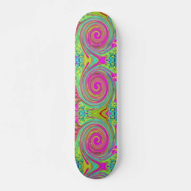 Groovy Abstrakt Rosa och turkos Swirl Mini Skateboard Bräda 18,5 Cm (Framsida)