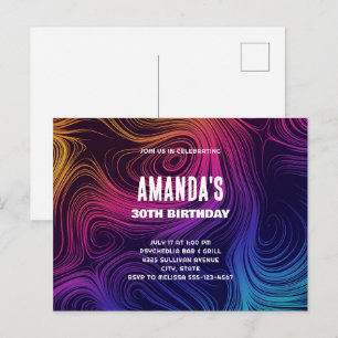 Groovy Abstrakt Swirls and Circles Coola Birthday Inbjudan Vykort