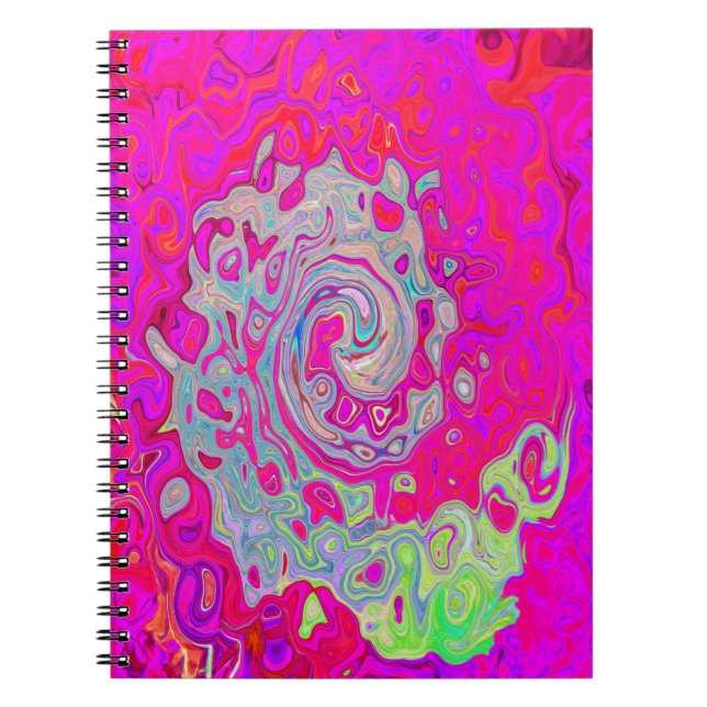 Groovy Abstrakt Teal Blue och Red Swirl Anteckningsbok (Framsidan)