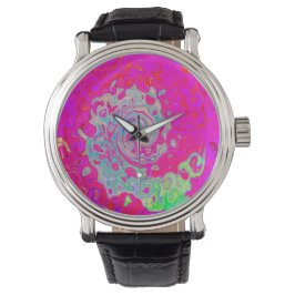 Groovy Abstrakt Teal Blue och Red Swirl Armbandsur