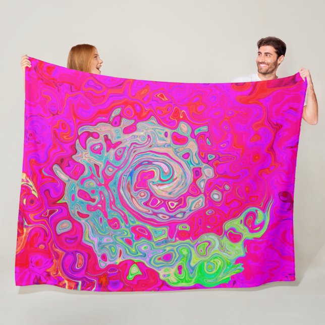 Groovy Abstrakt Teal Blue och Red Swirl Fleecefilt (På plats)