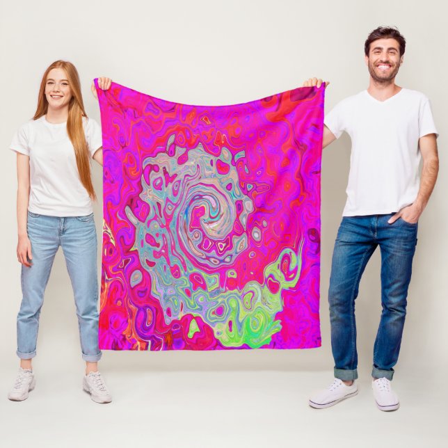 Groovy Abstrakt Teal Blue och Red Swirl Fleecefilt (På plats)