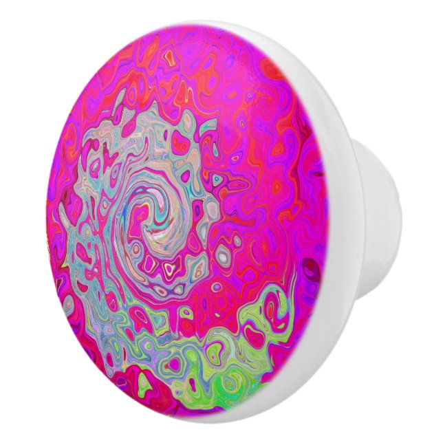 Groovy Abstrakt Teal Blue och Red Swirl Knopp (Höger)