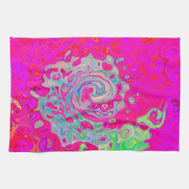 Groovy Abstrakt Teal Blue och Red Swirl Kökshandduk