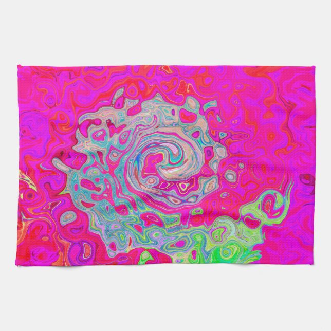 Groovy Abstrakt Teal Blue och Red Swirl Kökshandduk (Horisontell)