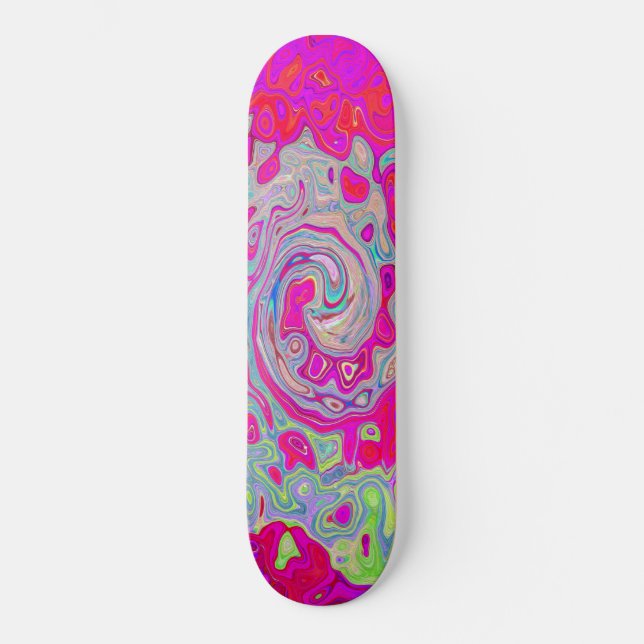 Groovy Abstrakt Teal Blue och Red Swirl Mini Skateboard Bräda 18,5 Cm (Framsida)