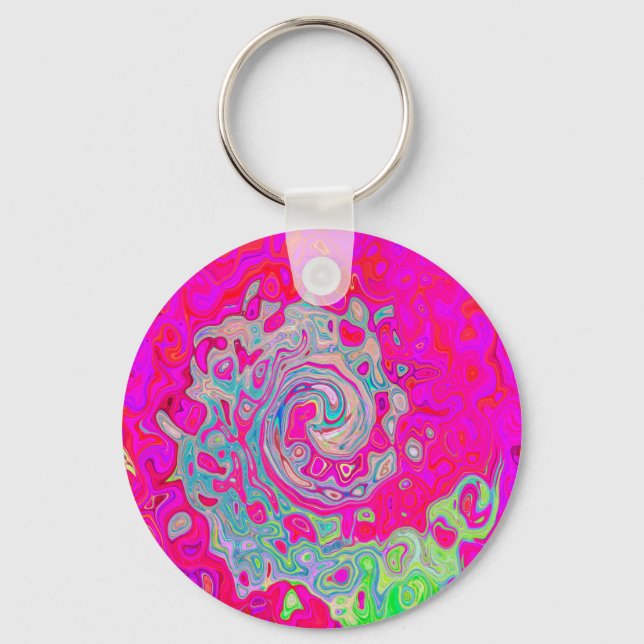 Groovy Abstrakt Teal Blue och Red Swirl Nyckelring (Framsida)