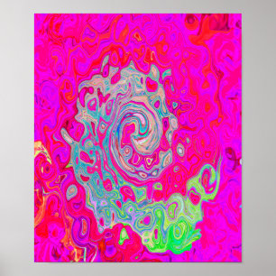 Groovy Abstrakt Teal Blue och Red Swirl Poster