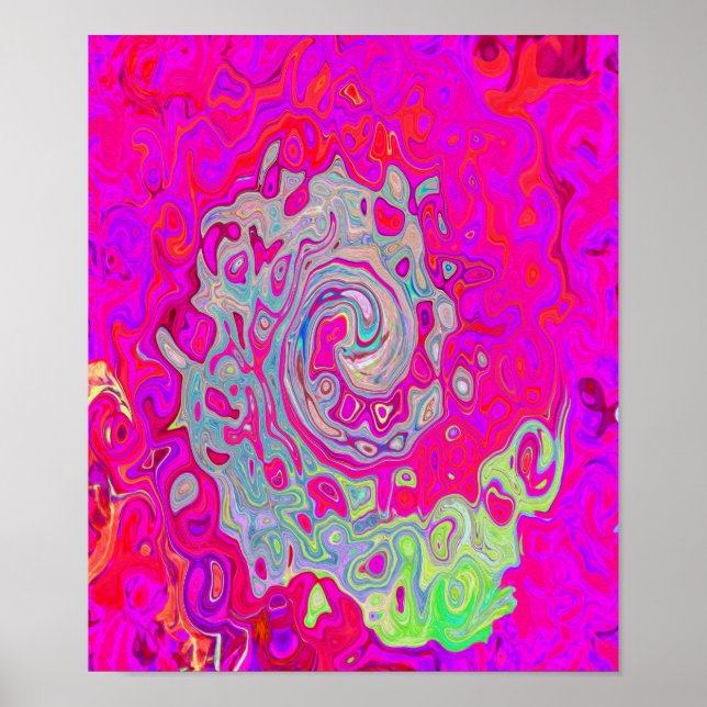 Groovy Abstrakt Teal Blue och Red Swirl Poster (Framsidan)