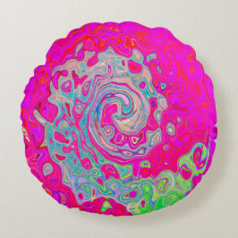 Groovy Abstrakt Teal Blue och Red Swirl Rund Kudde