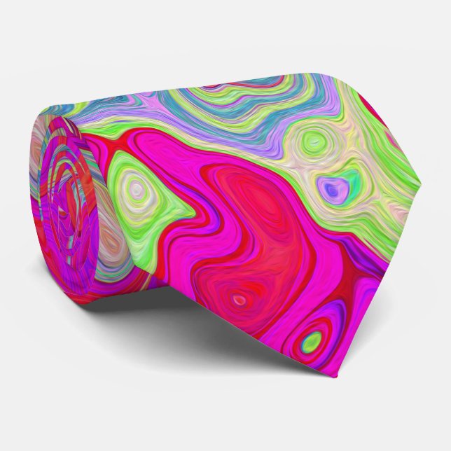 Groovy Abstrakt Tealblå och Röd Virvel Slips (Rullad)