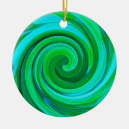 Groovy Abstrakt Turcos Liquid Swirl Painting Julgransprydnad Keramik