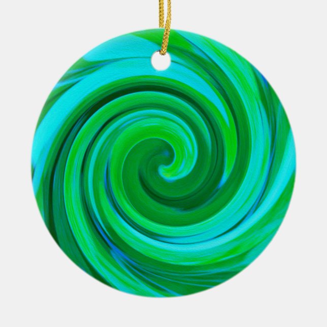 Groovy Abstrakt Turcos Liquid Swirl Painting Julgransprydnad Keramik (Framsidan)