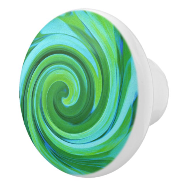 Groovy Abstrakt Turcos Liquid Swirl Painting Knopp (Höger)