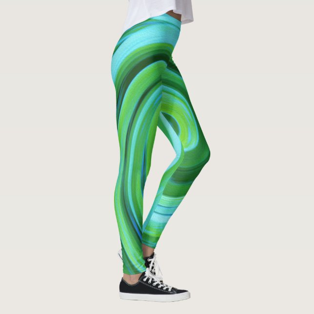 Groovy Abstrakt Turcos Liquid Swirl Painting Leggings (Höger)