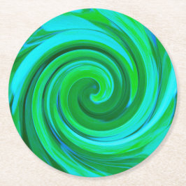 Groovy Abstrakt Turcos Liquid Swirl Painting Underlägg Papper Rund