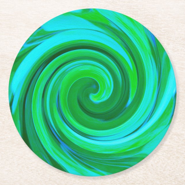 Groovy Abstrakt Turcos Liquid Swirl Painting Underlägg Papper Rund (Framsidan)