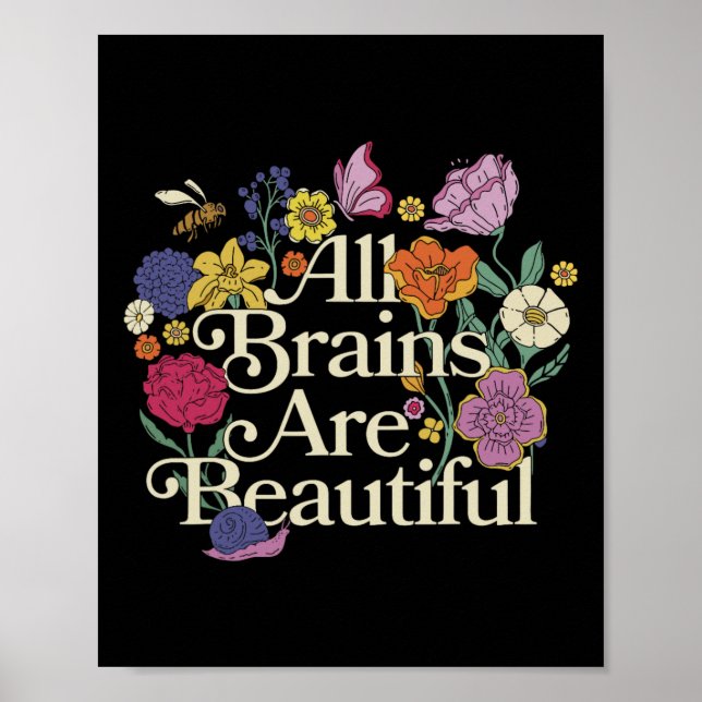 Groovy alla hjärnor är vackra Blommigt Autism Awar Poster (Framsidan)
