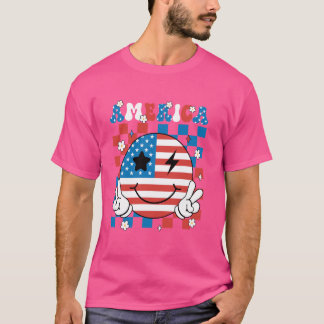 Groovy America Smile Ansikte Patriotic 4:e Jul T Shirt