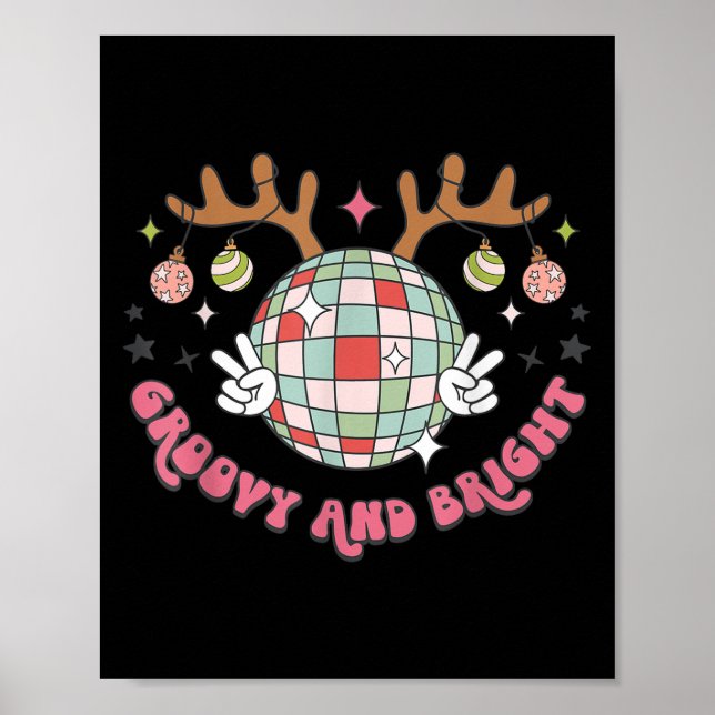 Groovy And Bright Merry Christmas Disco Ball Reind Poster (Framsidan)
